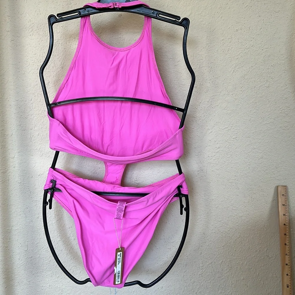 NWT Skims halter Monokini‎ Recycled Swim Neon orchid Size M